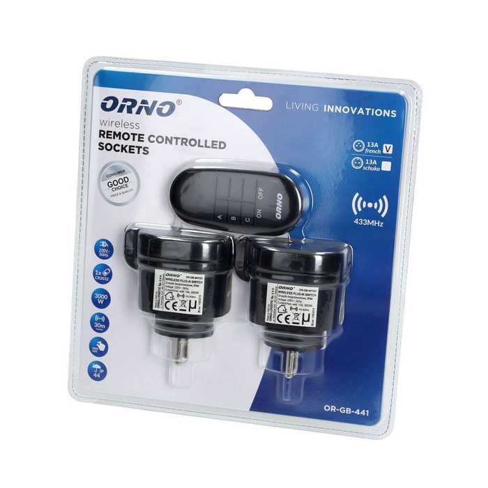 ORNO Zestaw bezprzewodowe gniazd IP44 sterowanie pilot 2+1 mini (OR-GB-441)