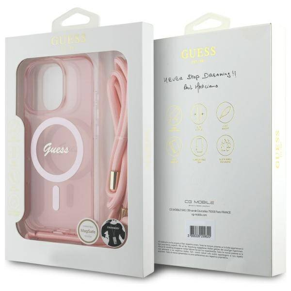 Etui Guess iPhone 16 Pro Max 6.9" różowy/pink hardcase Crossbody Cord Script MagSafe