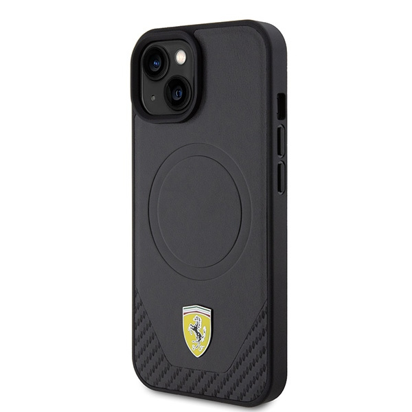 Etui Ferrari FEHMP15SPTEK iPhone 15 6.1" czarny/black hardcase Carbon Metal Logo MagSafe Case
