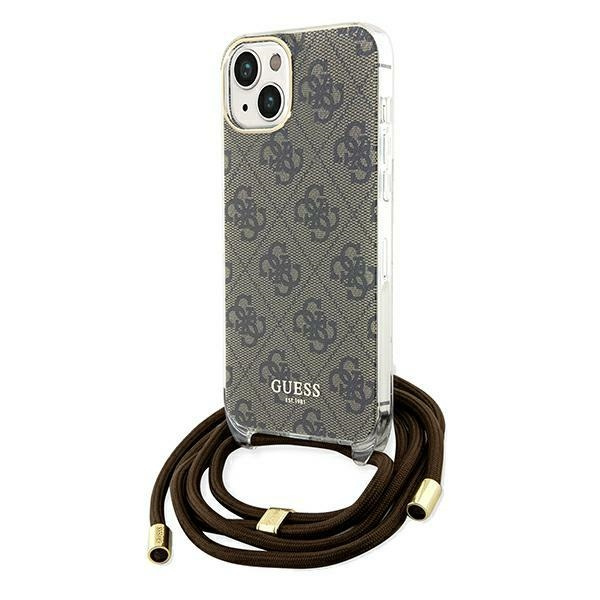 Etui Guess GUHCP15SHC4SEW iPhone 15 / 14 / 13 6.1" brązowy/brown hardcase Crossbody Cord 4G Print Case