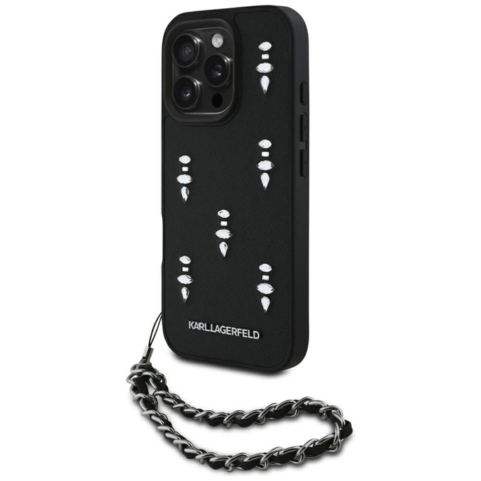 Etui Karl Lagerfeld Saffiano Crystals    w/Chain do iPhone 16 Pro czarny