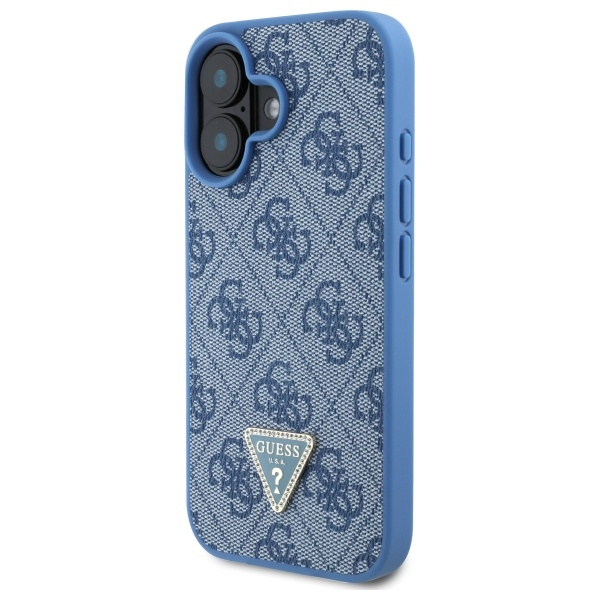 Etui Guess iPhone 16 6.1" niebieski/blue hardcase Leather 4G Triangle Strass MagSafe