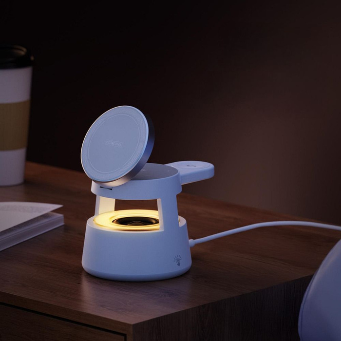 DUZZONA W23 - ładowarka indukcyjna 5w1 z głośnikiem Bluetooth i podświetleniem, kompatybilna z MagSafe 15W czarna