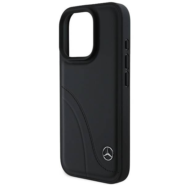 Etui Mercedes iPhone 16 Pro 6.3" czarny/black hardcase MB Curved Stitches Leather