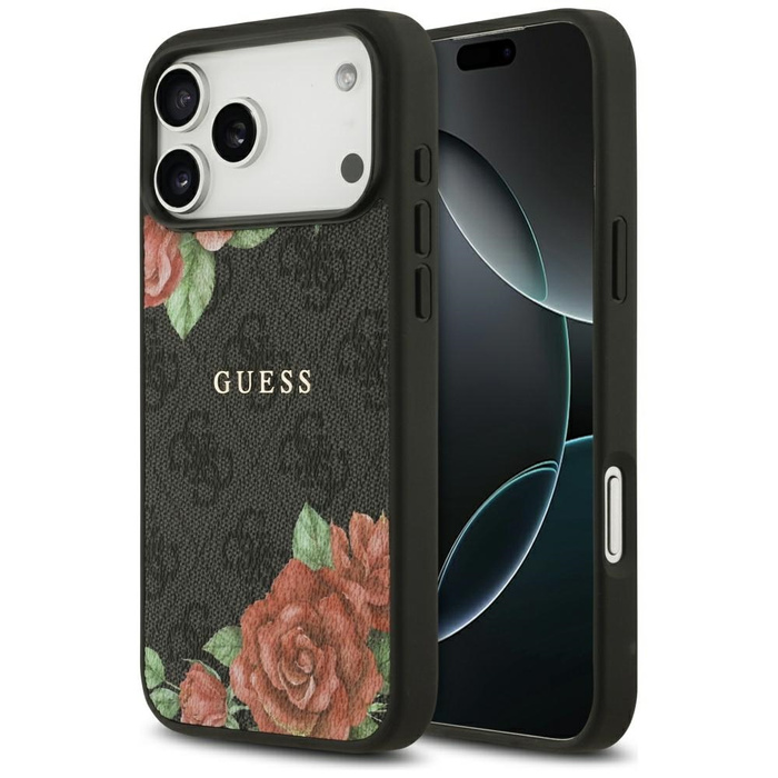 Etui Guess 4G Flowers Print MagSafe do   iPhone 17 Pro czarny