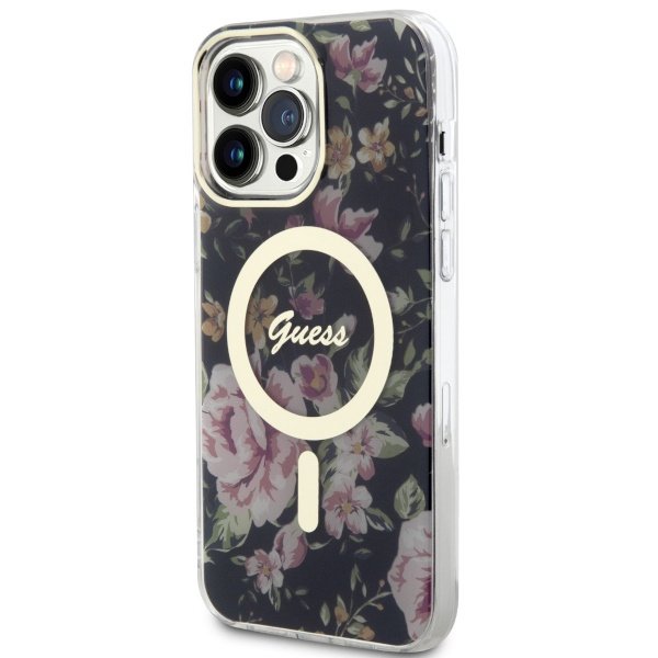 Etui Guess GUHMP14XHCFWSK iPhone 14 Pro Max 6.7" czarny/black hardcase Flower MagSafe Case