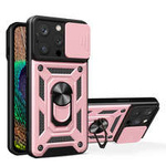 Etui Pancerne etui z podstawką i osłoną aparatu do iPhone 15 Pro Hybrid Armor Camshield - różowe Case