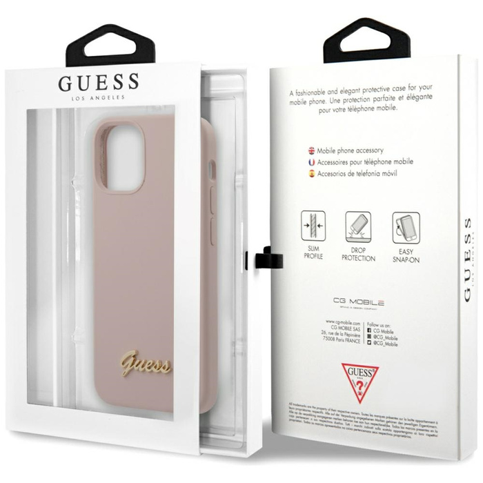 Etui GUESS Apple iPhone 12 Mini Silicone Script Gold Logo Jasnoróżowy Hardcase