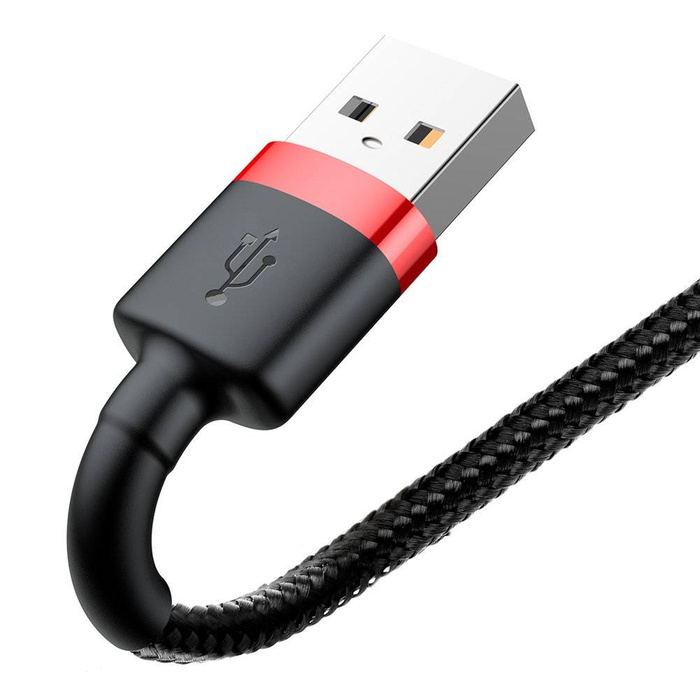 Baseus Cafule Cable wytrzymały nylonowy kabel przewód USB / Lightning QC3.0 2.4A 0,5M czarno-czerwony (CALKLF-A19)