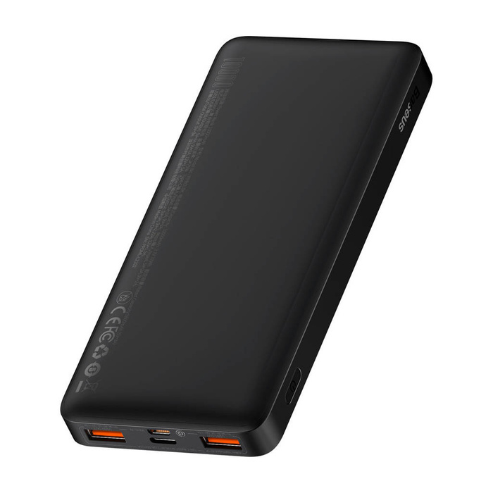 Baseus Bipow powerbank z szybkim ładowaniem 10000mAh 20W czarny (Overseas Edition) + kabel USB-A - Micro USB 0.25m czarny (PPBD050301)
