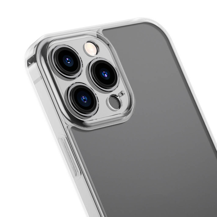 Etui Baseus Frosted Glass Case pokrowiec do iPhone 13 Pro Max sztywna obudowa z żelową ramką przezroczysty (ARWS000802)