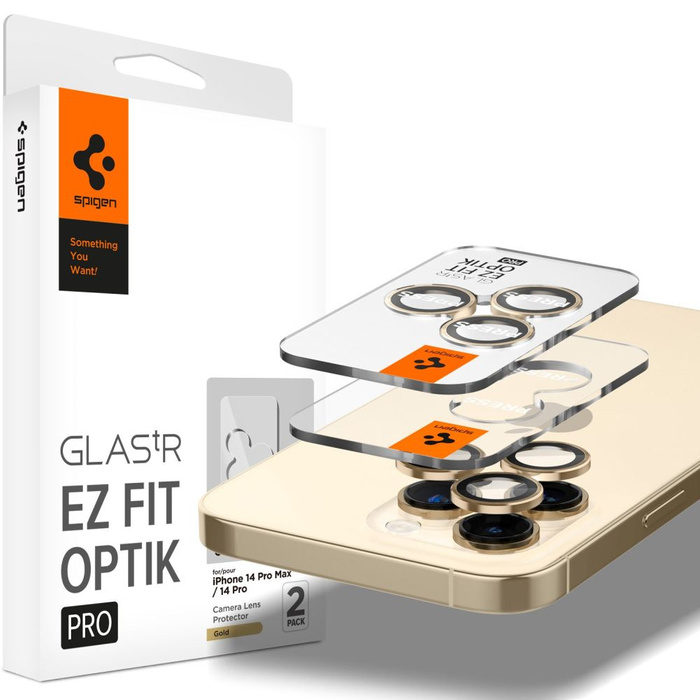 OSŁONA APARATU SPIGEN IPHONE 14 PRO / 14 PRO MAX OPTIK.TR ”EZ FIT” 2-PACK GOLD