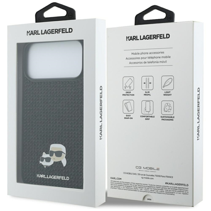 Etui Karl Lagerfeld Rhinestones          Karl&Choupette Pin do iPhone 17 Pro Max czarny