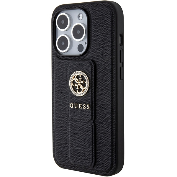 Etui Guess GUHCP15LPGSSADK iPhone 15 Pro 6.1" czarny/black hardcase Grip Stand 4G Saffiano Strass Case
