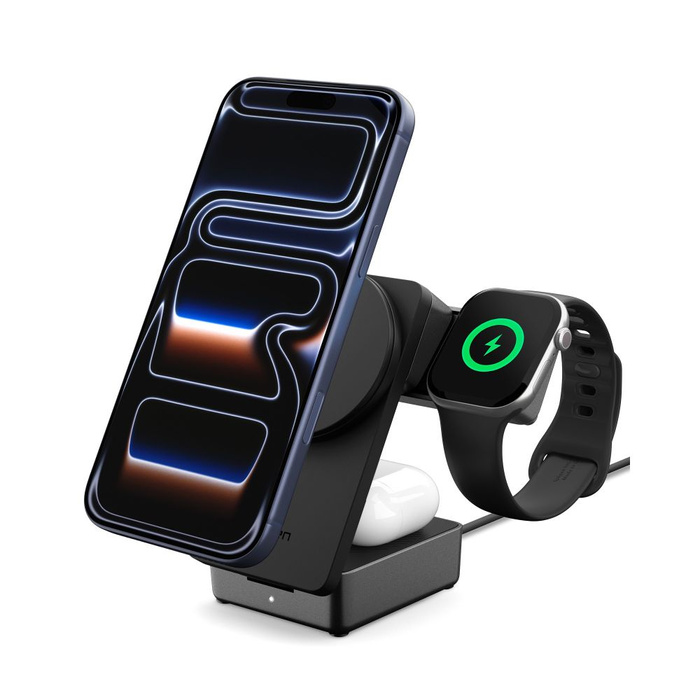 STACJA ŁADOWANIA SPIGEN ESSENTIAL 3IN1 MAGNETIC MAGSAFE BEZPRZEWODOWA ŁADOWARKA 25W Qi2.2 CZARNA