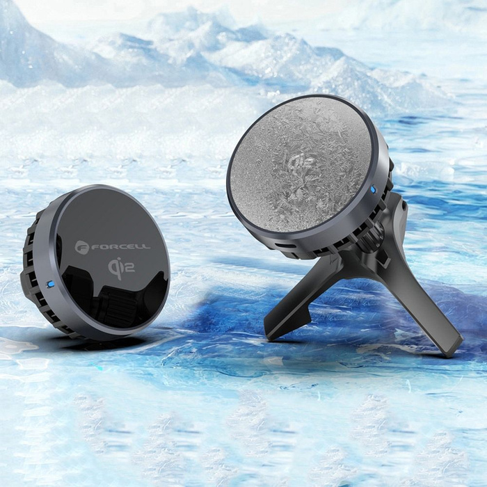 Uchwyt na telefon do samochodu magnetyczny zgodny z MagSafe Forcell F-Grip Cool Mag z technologią chłodzenia Cold Protect Qi2 15W do szyby / deski / kratki czarny