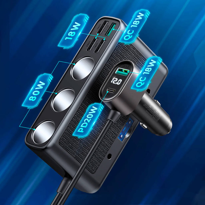 Joyroom 9w1 ładowarka samochodowa do laptopa 154W - 5x USB / 1x USB Typ C / 3x gniazdo zapalniczki Power Delivery / Quick Charge / PPS / AFC / FCP czarny (JR-CL06)