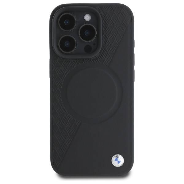Etui BMW iPhone 16 Pro Max czarny/black hardcase Sign Leather Half Textured And Circle MagSafe