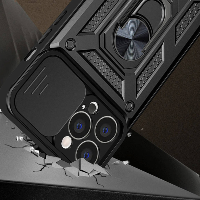 Etui Hybrid Armor Camshield Etui iPhone 14 Pro Pancerny Pokrowiec Z Osłoną Na Aparat Czarne Case