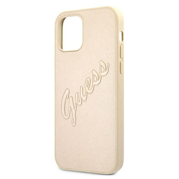 Etui GUESS Apple iPhone 12 12 Pro Saffiano Vintage Script Złoty Hardcase