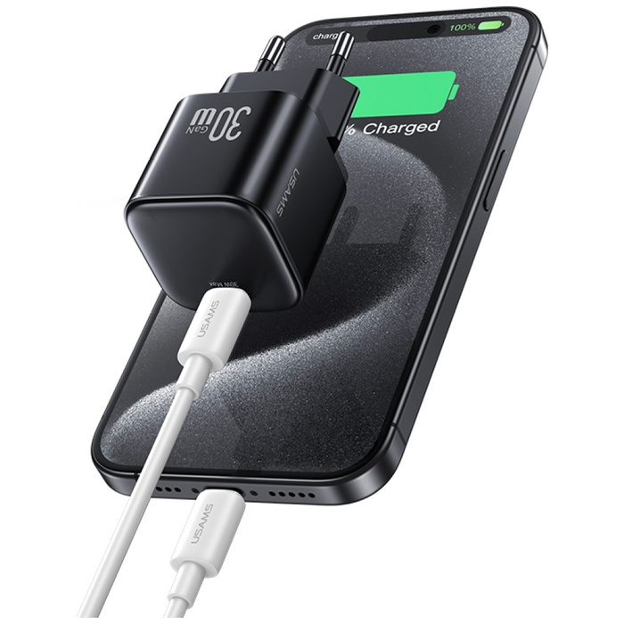 Ładowarka sieciowa USAMS JO Series CC262 30W USB-C + kabel USB-C/USB-C 1m biały