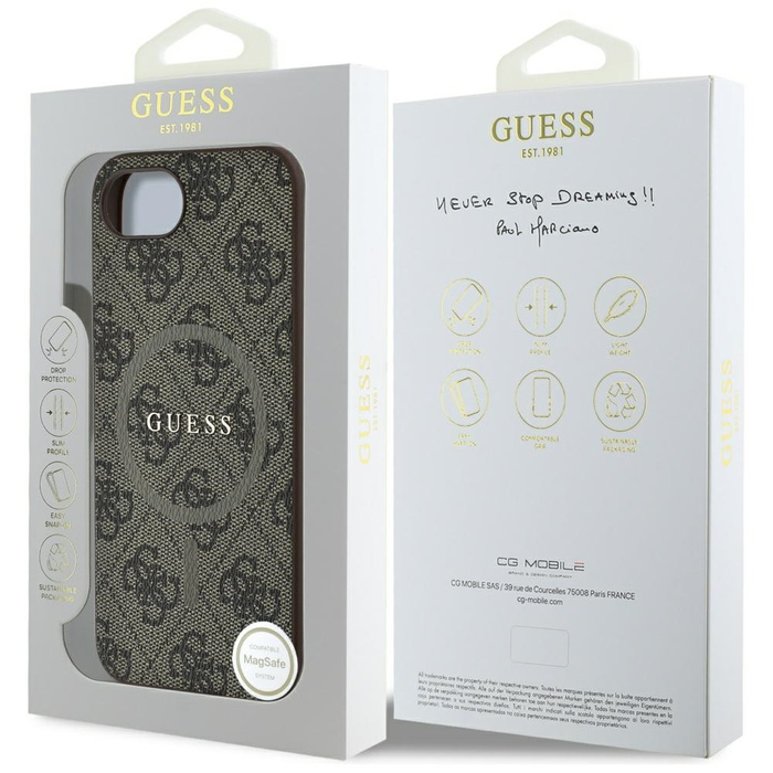 Etui Guess 4G Ring Classic Logo MagSafe  do iPhone 16e brązowy