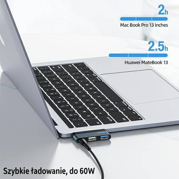 USAMS Adapter HUB USB 2.0/USB 3.0/USB-C szary/grey SJ490HUB01 (US-SJ490)