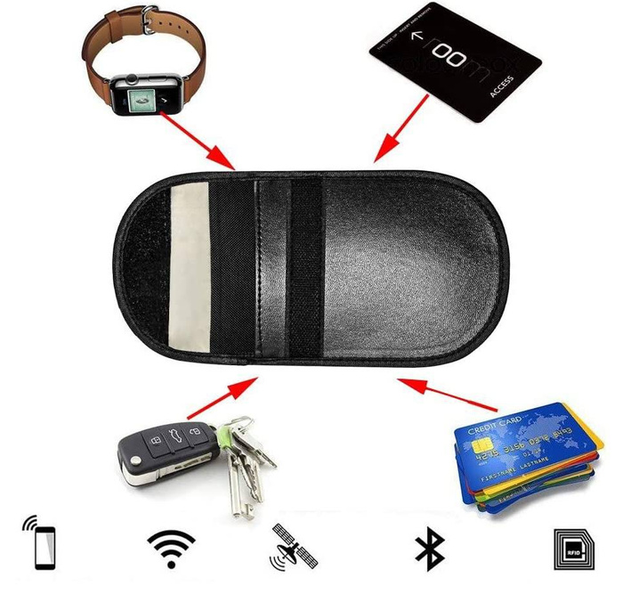Etui antykradzieżowe na klucze samochodowe blokujące fale radiowe Faraday Box klatka Faradaya 14 cm z 10 cm czarny