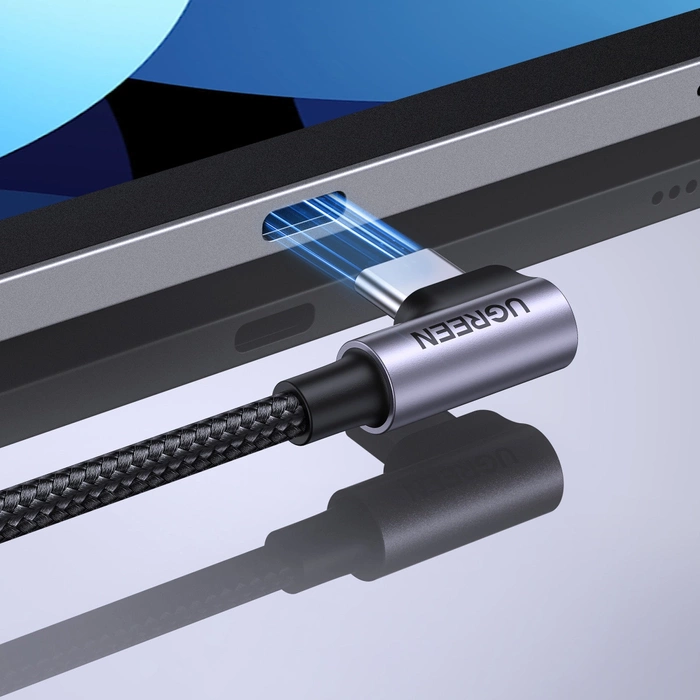 Ugreen US255 USB-C to Angled USB 2.0 C M/M Round Cable Aluminum Shell Nickel Plating 0.5m Gray Black