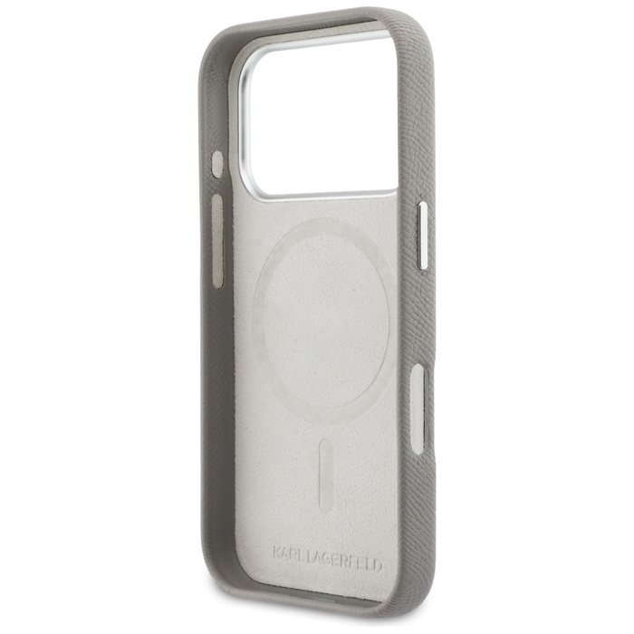 Etui Karl Lagerfeld Karl & Choupette     Head Pins Saffiano MagSafe do iPhone 17 Pro szary
