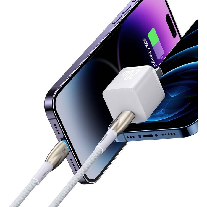 Baseus Glimmer Series kabel z szybkim ładowaniem USB-C - Lightning 480Mb/s PD 20W 1m biały