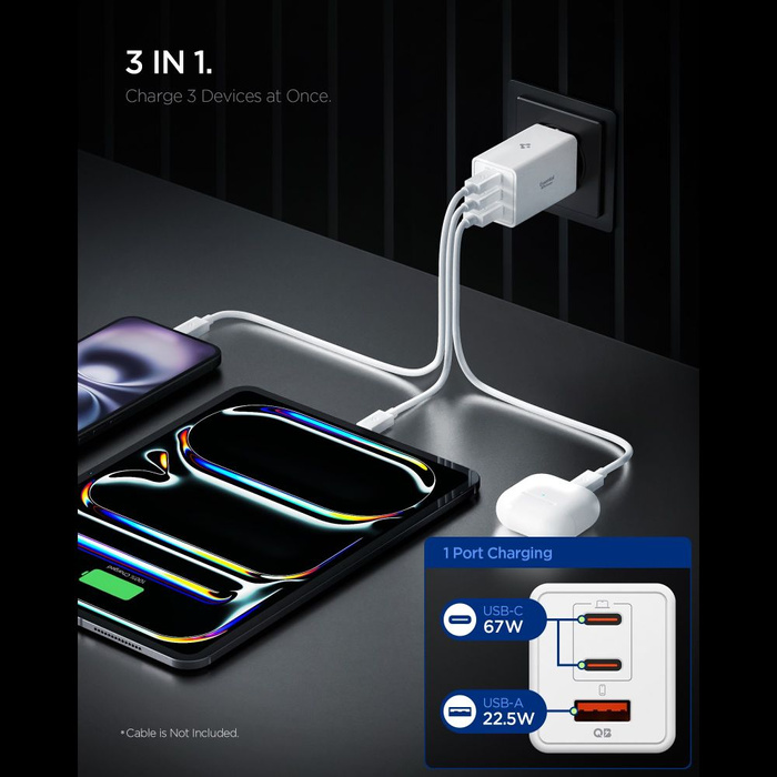 ŁADOWARKA SIECIOWA SPIGEN ESSENTIAL EE673EU 3-PORTOWA 67W BIAŁA