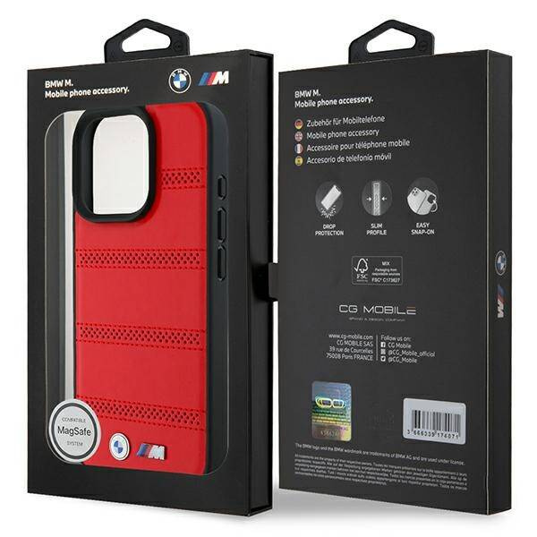 Etui BMW iPhone 16 Pro 6.3" czerwony/red hardcase M Perforated And Stitched Line MagSafe