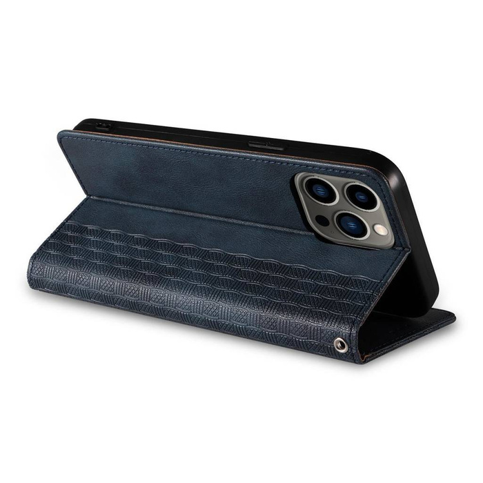 Magnet Strap Case etui iPhone 14 Pro pokrowiec z klapką portfel mini smycz podstawka niebieskie