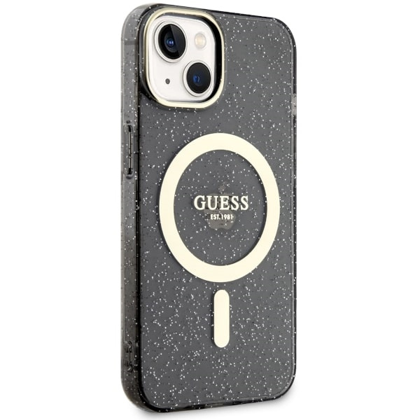 Etui Guess GUHMP14MHCMCGK iPhone 14 Plus 6.7" czarny/black hardcase Glitter Gold MagSafe Case