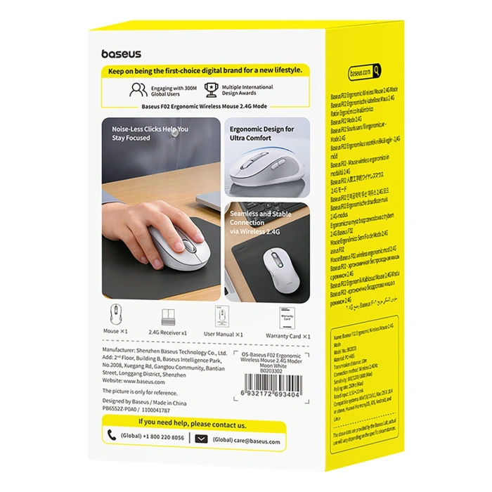 Mysz bezprzewodowa Baseus F02 ergonomiczna USB 2.4GHz - biała