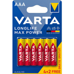 Alkaline Batteries Varta Longlife Max Power, AAA / LR3, 1.5V, 6-Pack