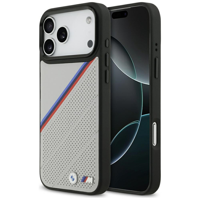 Etui BMW M Tricolor Metal Logo MagSafe   do iPhone 17 Pro Max szary