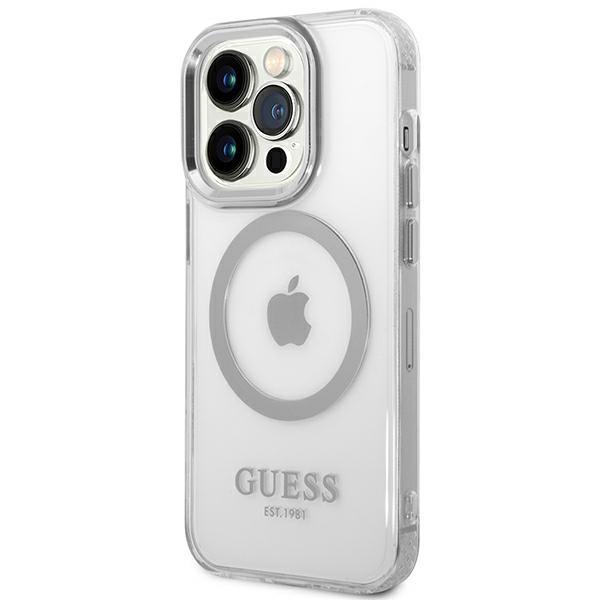 Etui GUESS Apple iPhone 14 Pro Max Metal Outline Magsafe Srebrny Hardcase