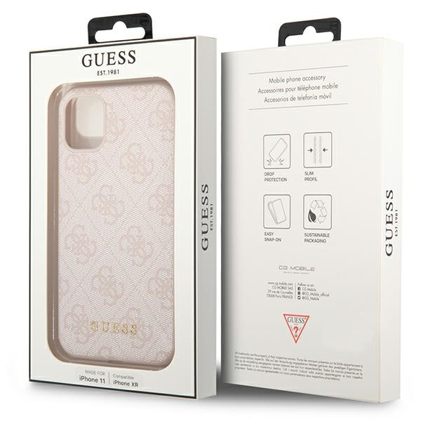 Etui GUESS Apple iPhone 11 4G Metal Gold Logo Różowy Hardcase