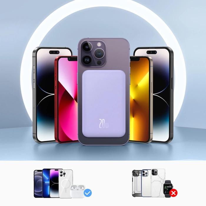 Mini powerbank Baseus 5000mAh 20W + kabel USB-C (20V/3A) - fioletowy