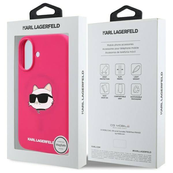 Etui Karl Lagerfeld iPhone 16 6.1" fuksja/fuschia hardcase Silicone Choupette Head Print MagSafe