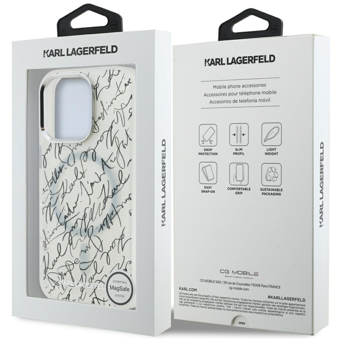 Etui Karl Lagerfeld IML Karl Script      Pattern MagSafe do iPhone 16 Pro biały