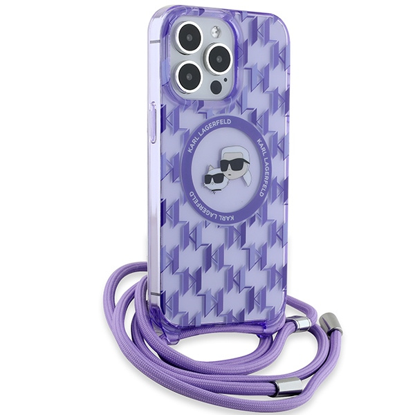 Etui Karl Lagerfeld KLHMP15XHCKCKLCU iPhone 15 Pro Max 6.7" fioletowy/purple hardcase IML Crossbody Monogram Karl & Choupette Head MagSafe