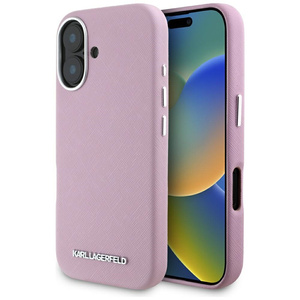 Etui Karl Lagerfeld Saffiano Full         Wrapped Elongated Metal Logo MagSafe do iPhone 16 różowy