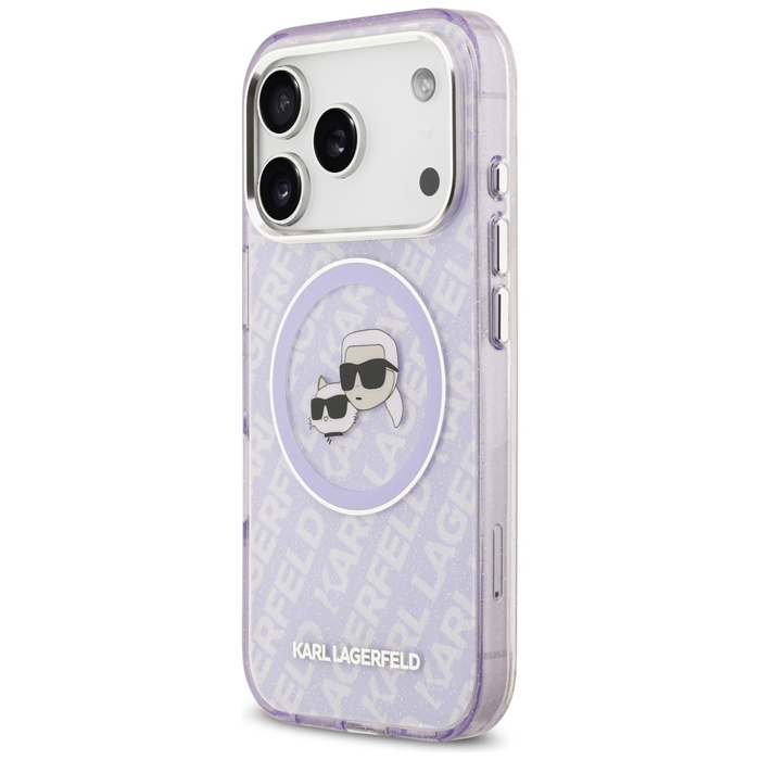 Etui Karl Lagerfeld IML Glitter Karl &   Choupette Heads Logo MagSafe do iPhone 17 Pro Max fioletowy