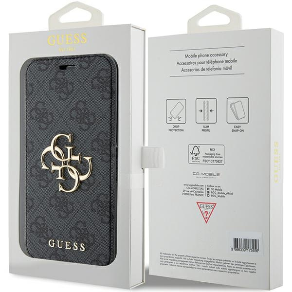 Etui Guess GUBKP15L4GMGGR iPhone 15 Pro 6.1" szary/grey book 4G Metal Logo Case