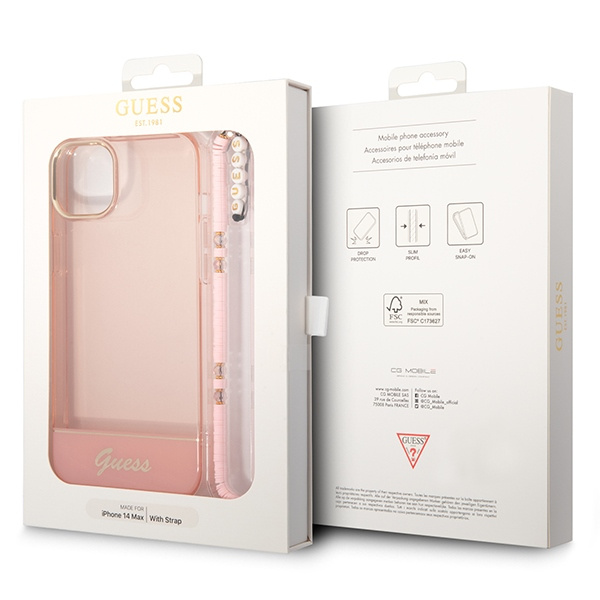 Etui GUESS Apple iPhone 14 Plus Translucent Pearl Strap Różowy Hardcase
