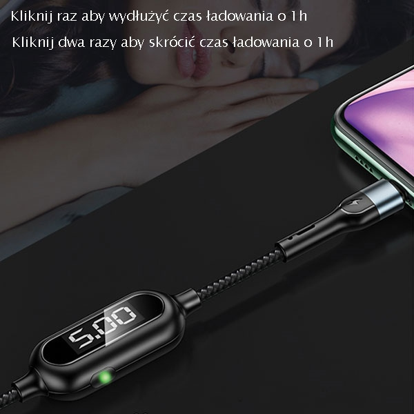 Kabel Pleciony USAMS Lightning 2A Fast Charging LED 1,2m Zielony Czarny