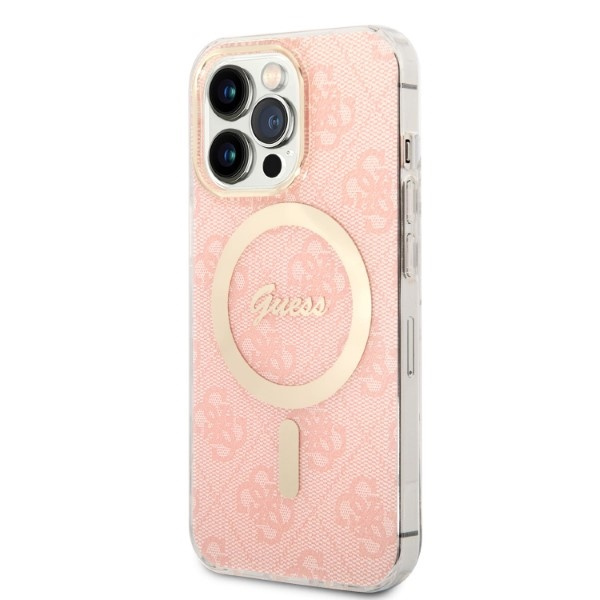 Zestaw Etui Guess Case+ Charger iPhone 13 Pro Max różowy/pink hard case 4G Print MagSafe